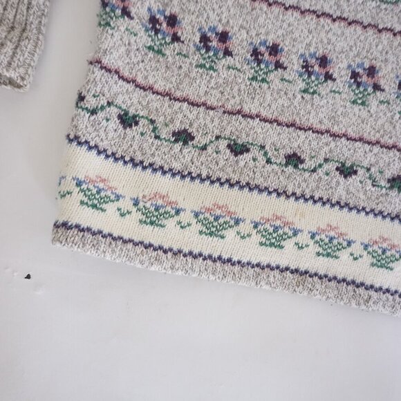 Vintage Northern Reflections Grey Purple Floral Knit Crewneck Sweater L - Picture 7 of 11